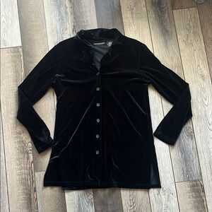 Black Velvet Button-Up Shirt